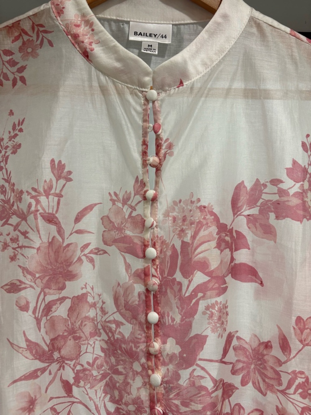 Bailey 44 Sheer White Blouse with Pink Floral Print - Picture 2 of 8